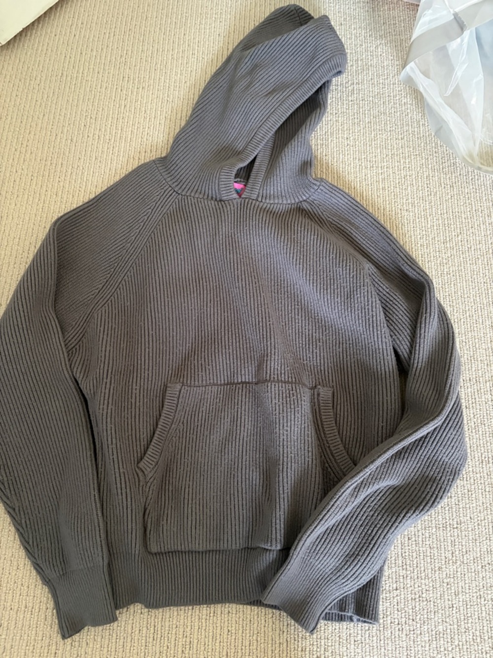 Edikted Gray Hooded Rib-Knit Sweater